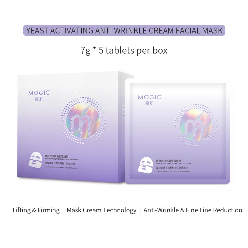 MOGIC Yeast Activating Anti-Wrinkle Cream Facial Mask-Innovative Two-piece, High-elasticity Bandage-style Sheet Mask Designed For Targeted, Precision Contouring; Provides A 360° Full-face Lifting And Firming Effect To Support Sagging Skin, Diminish Fine Lines, And Promote A Plump Complexion, While Addressing Dryness, Crepiness, And Dullness.